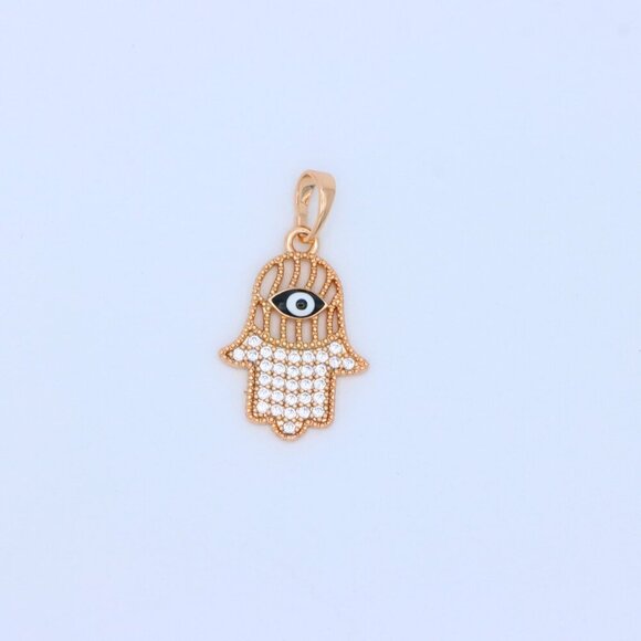 "Hamsa Hand Rose Gold Pendant with Evil Eye, XPPT1578 - Picture 11 of 13